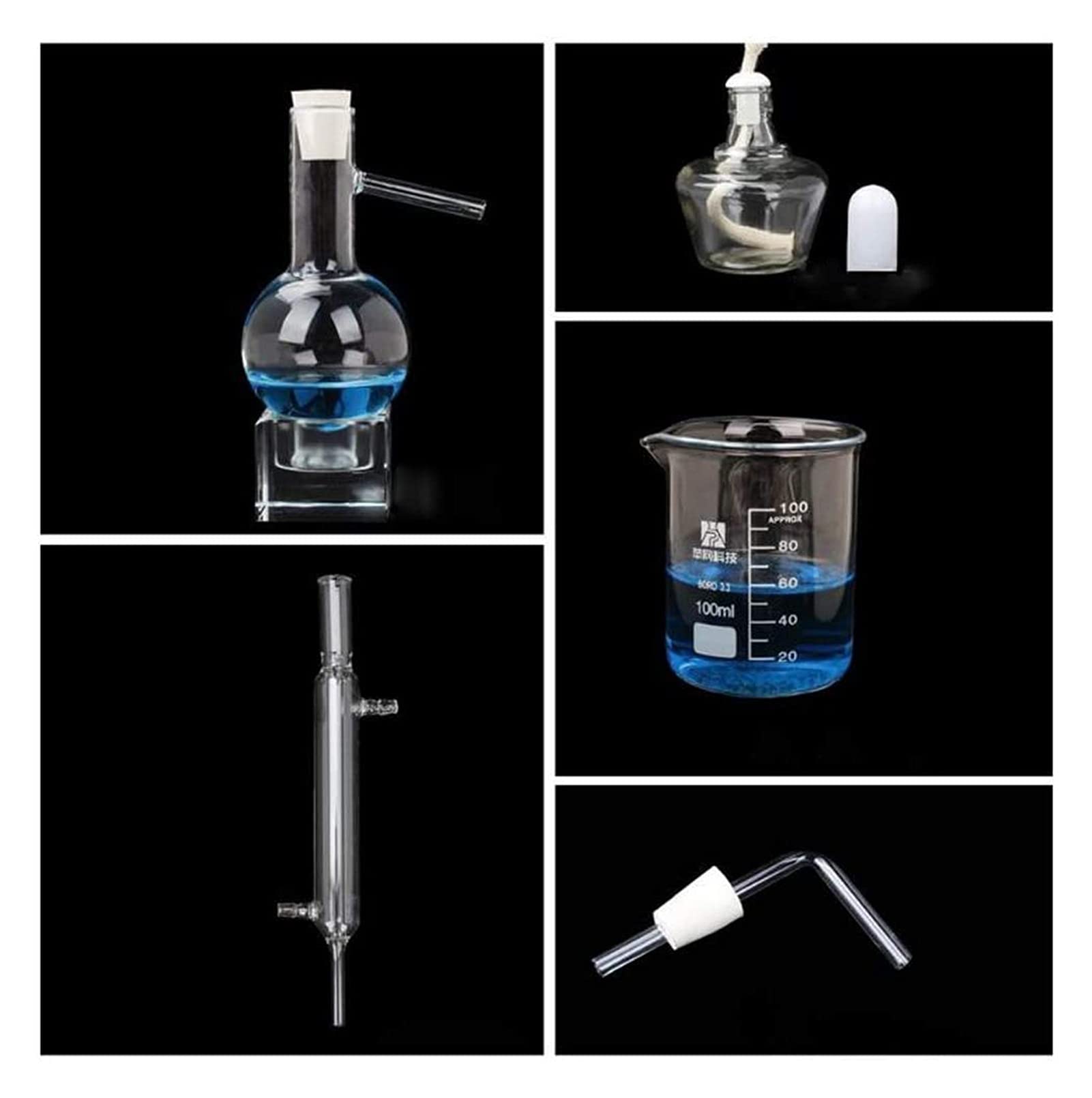 Aparato de destilación de aceite esencial de laboratorio, con tubería de condensador Distilación del hogar Distillero de alcohol, destilador de agua Purificador Kits de cristalería, equipo de experime