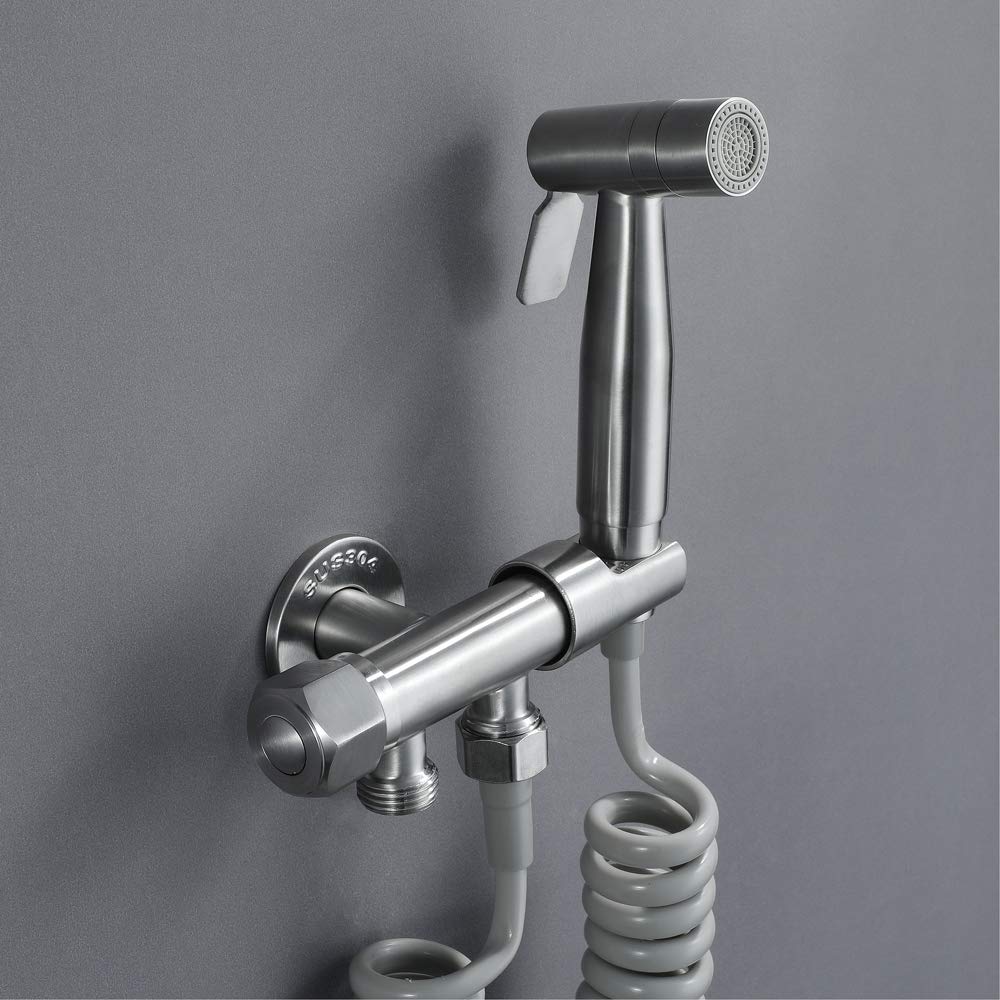 Bidet-Sprühgerät mit zwei Wasserdurchflussmodi, Edelstahl, gebürstet, tragbar, Tuch, Windelwäscher, Duschsprüher-Set, Wandmontage, Badezimmer, Dusche, Bidethahn for die persönliche Hygiene, Bodenreini