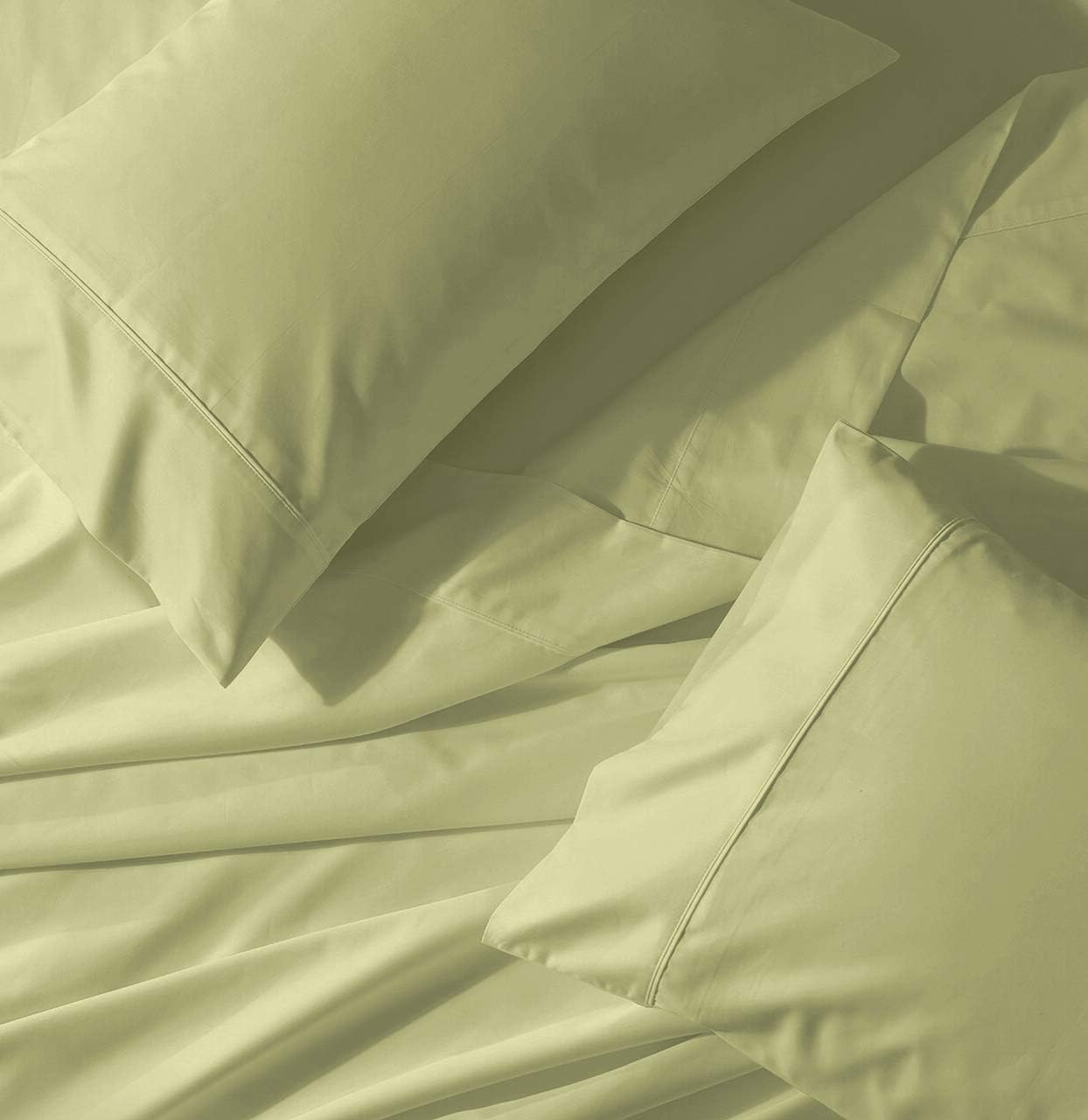 True Heavy 100% Pima Cotton King Size 4-PCs Sheets Set (1 Fitted, 1 Flat, 2 Pillowcase) Fits 21-24" Pockets Depth, 1500-TC Sateen Weave (Solid, Sage Green)