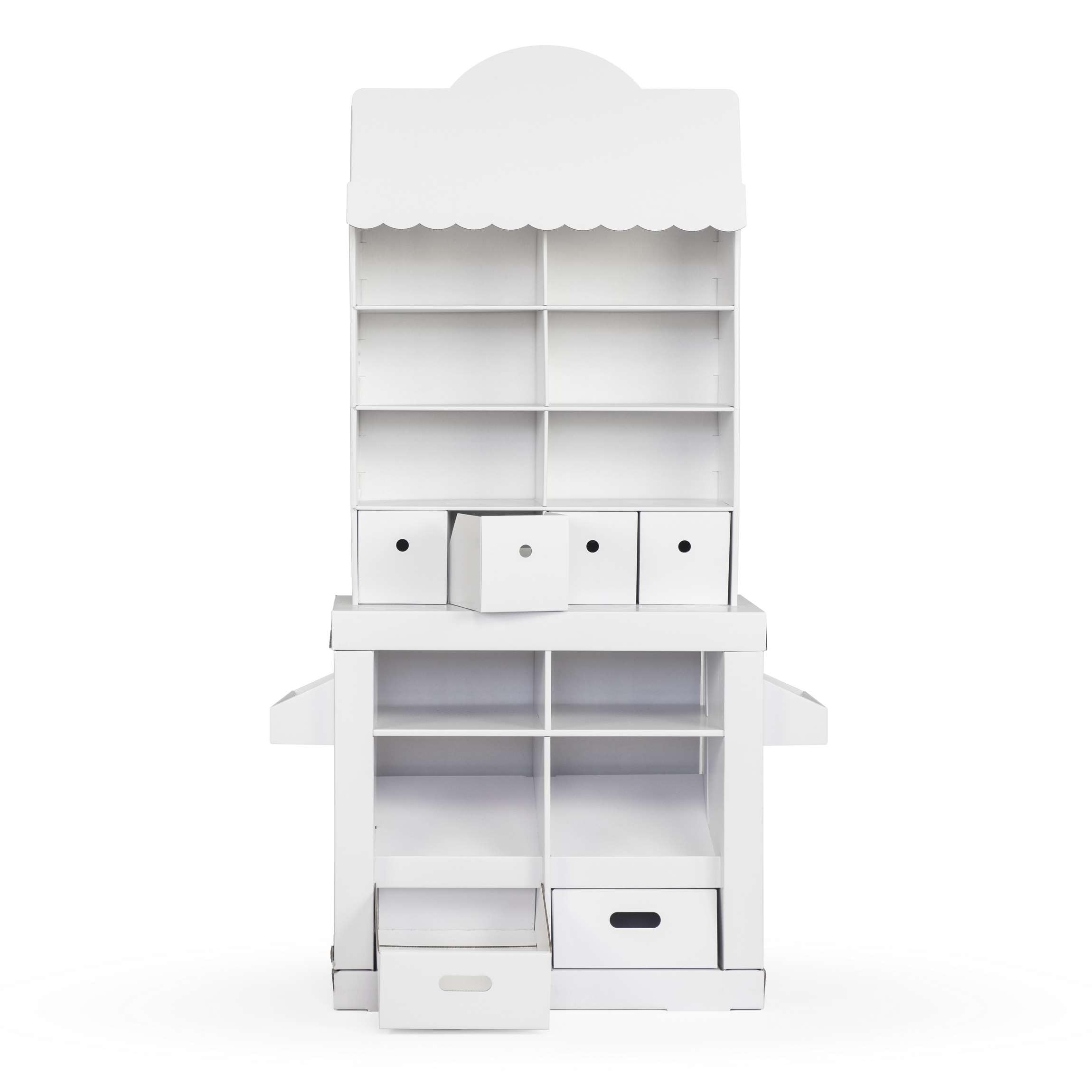 Kaufladen für Kinder 151 x 68 x 30 cm Kaufmannsladen Supermarkt Verkaufsstand aus Pappe Marktstand - Weiß zum Bemalen und Bekleben