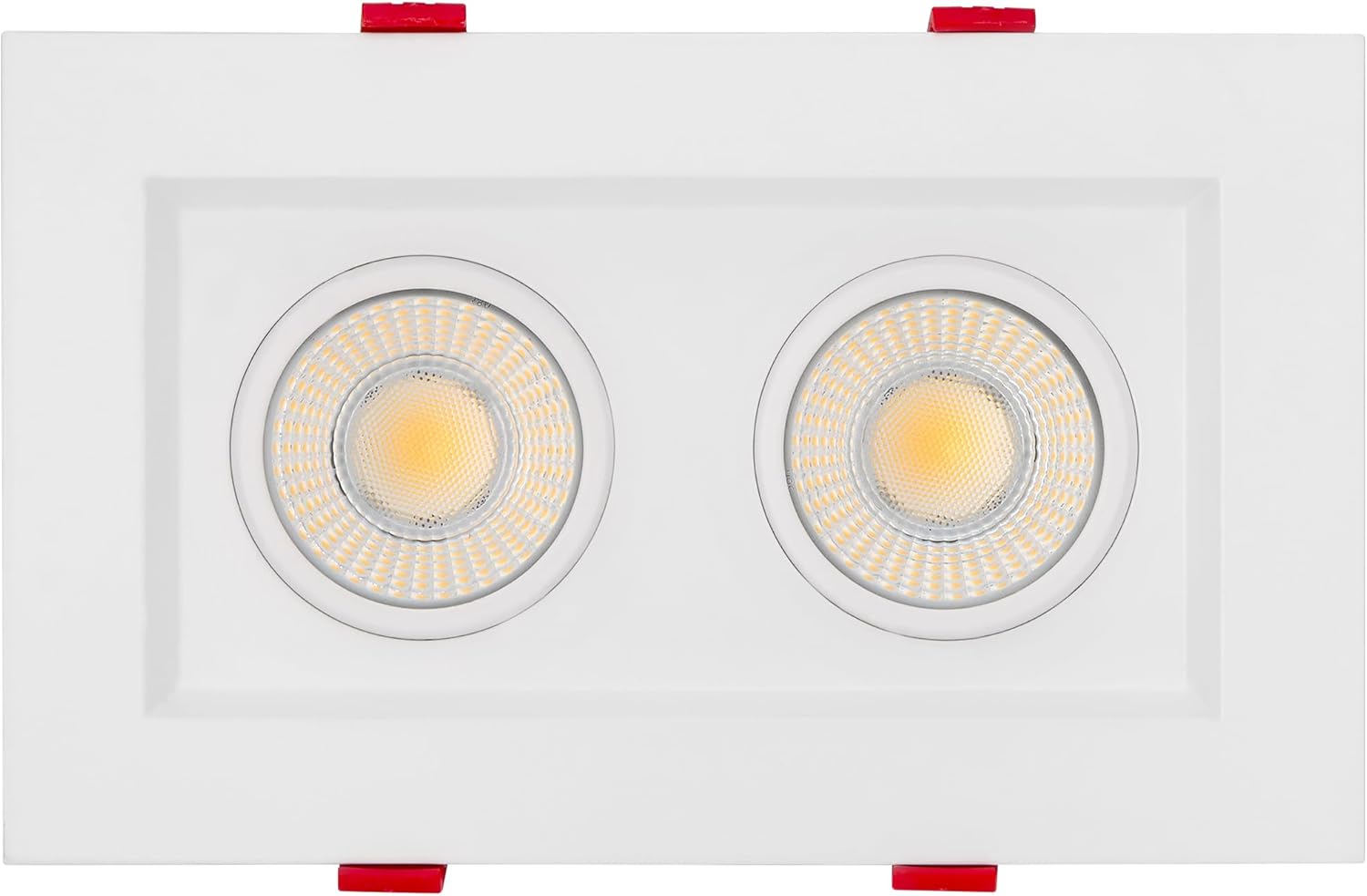 Maxxima 4 inch Two Head Slim Square Recessed Anti-Glare LED Gimbal Downlight, Canless IC Rated, 2000 Lumens 5 Color Temperature Selectable 2700K/3000K/3500K/4000K/5000K Dimmable 90 CRI J-Box Included
