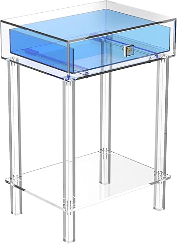HMYHUM Mesita de noche acrílica con cajón y almacenamiento abierto, mesa auxiliar transparente para dormitorio, sala de estar, moderna, fácil de