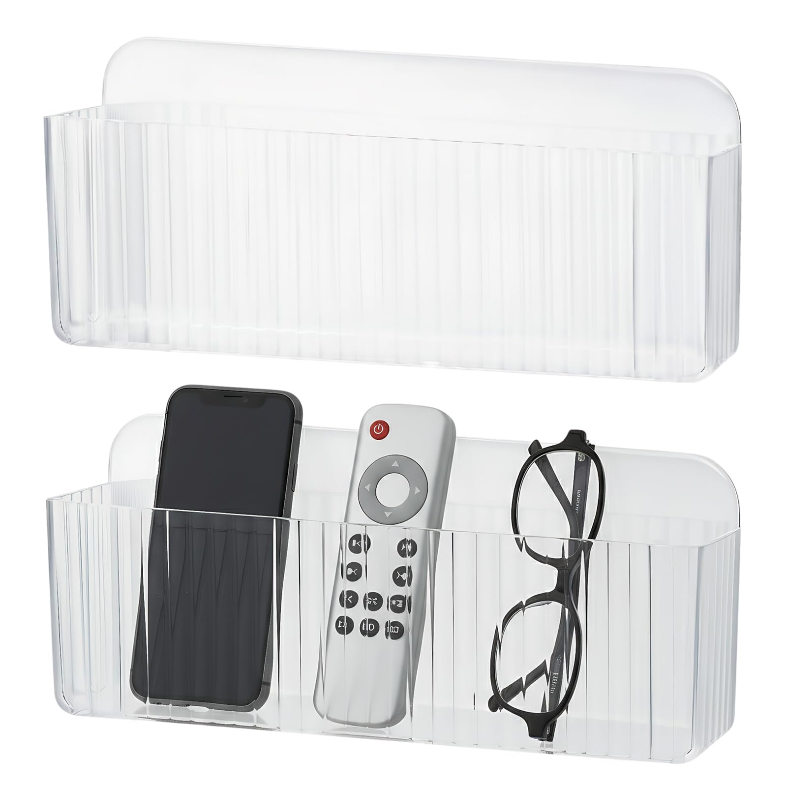 Yirrmiwn 2PCS Adhesive TV Remote Control Holder Wall Mounted, Transparent Wall Mount Remote Control Holders Storage Organizer for Bedside Walls, Controller Holder Storage Box for Small Items