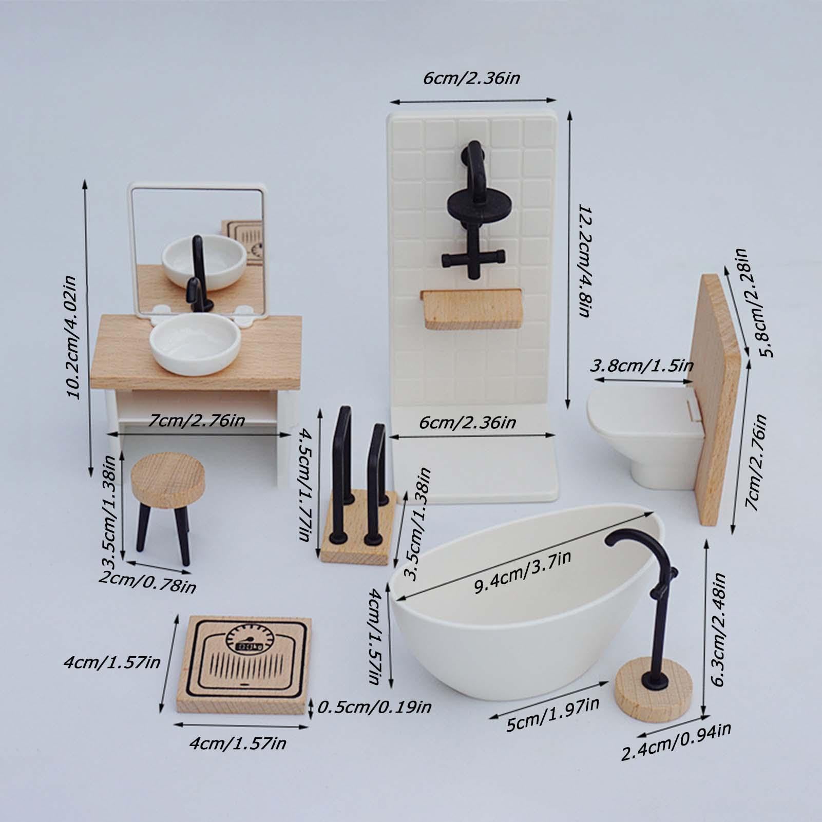 Poppenhuis Badkamerset – 1:12 Schaal, 8-delige Set Van Hout En PP, Miniatuur Badkamer Meubels Voor Creatief Speelplezier