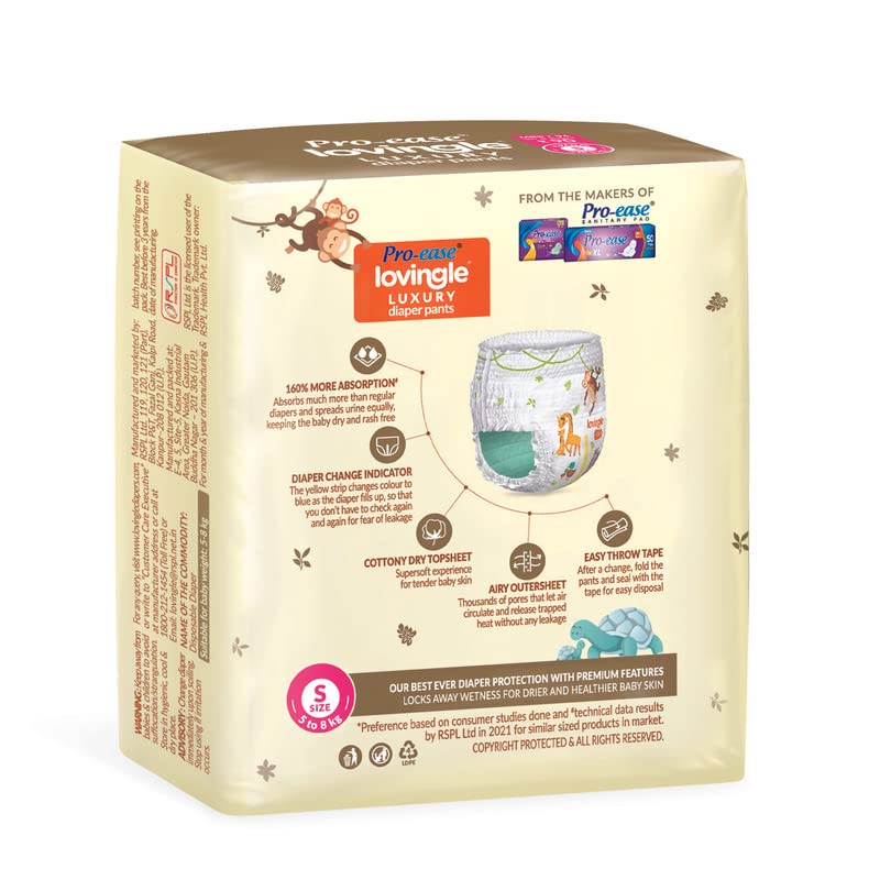 Image of Pro-ease Lovingle Luxury Diaper Pants all range S, 8 count (5-8 kg),Pack of 3