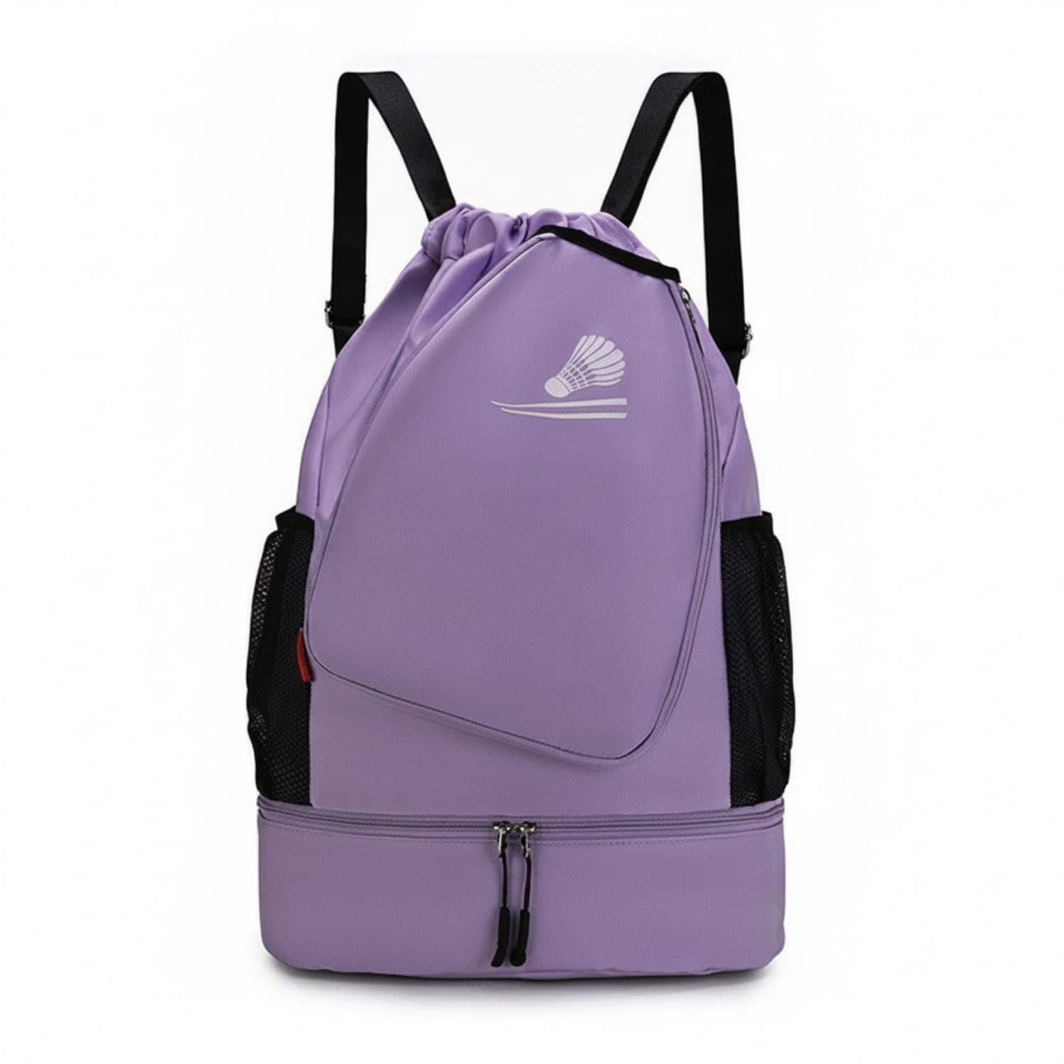 SECRET DESIRE Separate Lower Compartment Drawstring Backpack Mesh Side Pockets Badminton Backpack, Purple-image-11