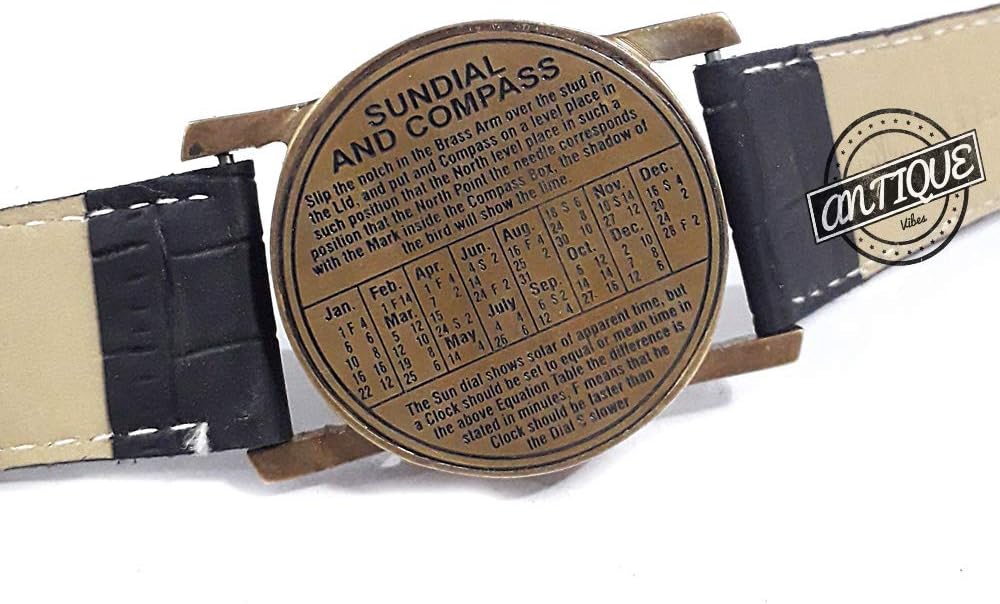 Brass Sundial Compass with Leather Strap - Best Gift for Men Women
