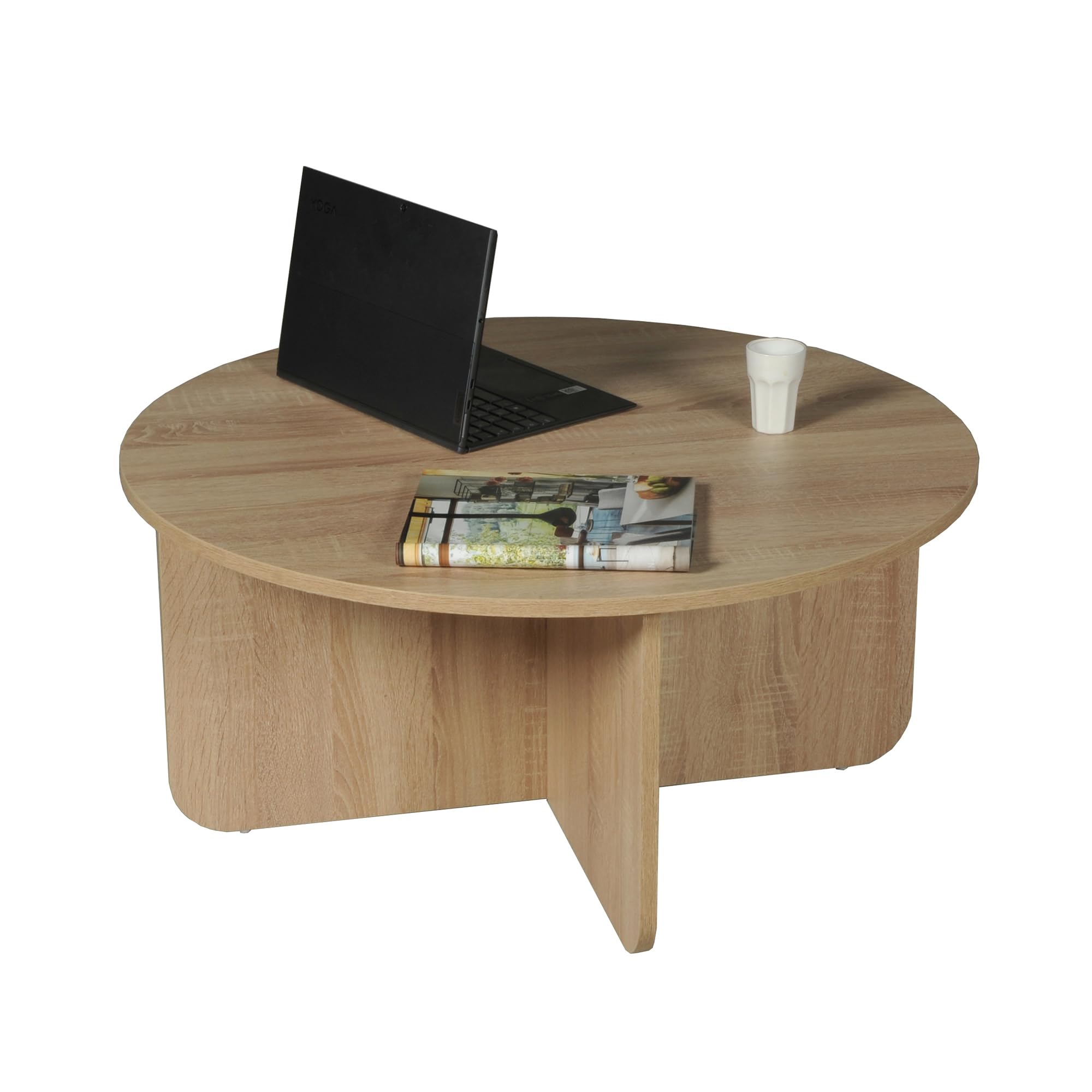 Table Basse Ronde Dali diamètre 80cm, Décor Chêne Blanchi