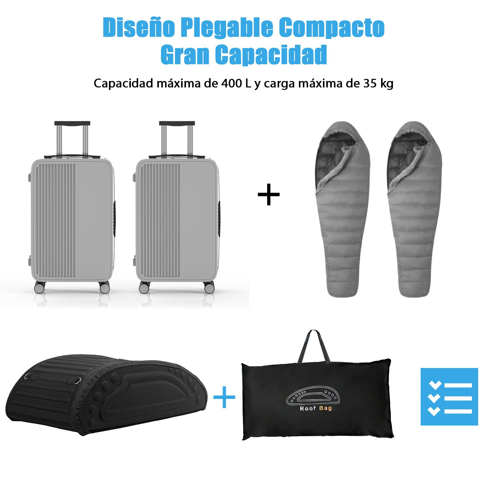 RELAX4LIFE Cofre Techo Coche Plegable 400L con 4 Correas Seguras y 4 Asas Robustas, Baul Coche Techo Impermeable con Bolsa Portaequipajes para Jeeps, Todoterrenos con/sin Portaequipajes, Negro