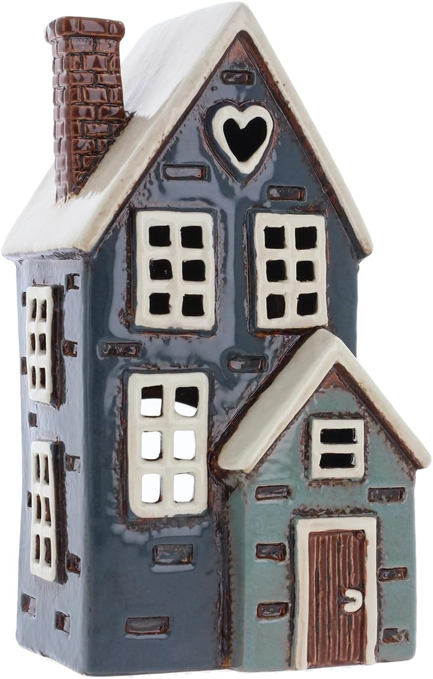 Shudehill Giftware Ceramic Village Pottery Navy Porch House Tealight Holder, beautiful house-warming gift, Home Ornament, Candle Holder