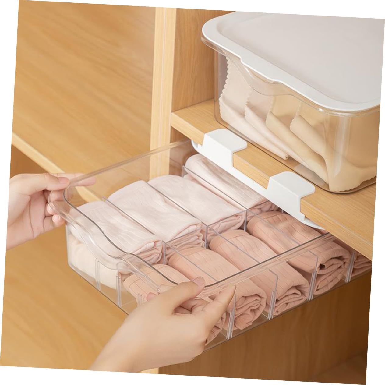 Type Socks and Underwear Organizer Box Compartment Transparent Pet Storage Container Multi Functional Closet Divider for Socks Bras Panties Practical and Drawer Organizer for Home