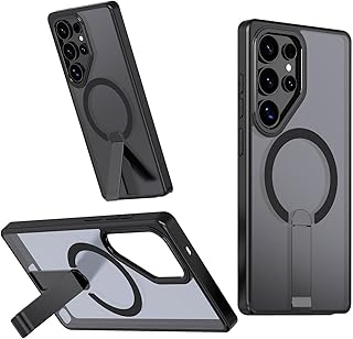 جراب حماية متوافق مع موبايل سامسونج S23 الترا مع مسند مغناطيسي و3 أوضاع للمسند، جراب خلفي مع حماية من الدرجة العسكرية مضاد للصدمات لموبايل سامسونج جالاكسي S23 الترا من فاسينيشن (أسود)
