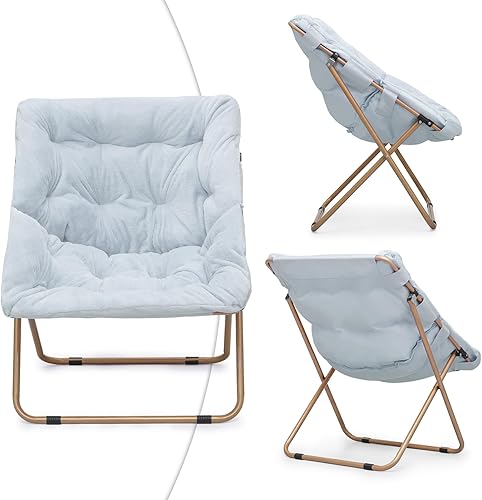 Miniatura 7 de Magshion Silla plegable con platillo para adultos, cómodo asiento de lectura, asiento de piel sintética con marco de metal acolchado grueso para