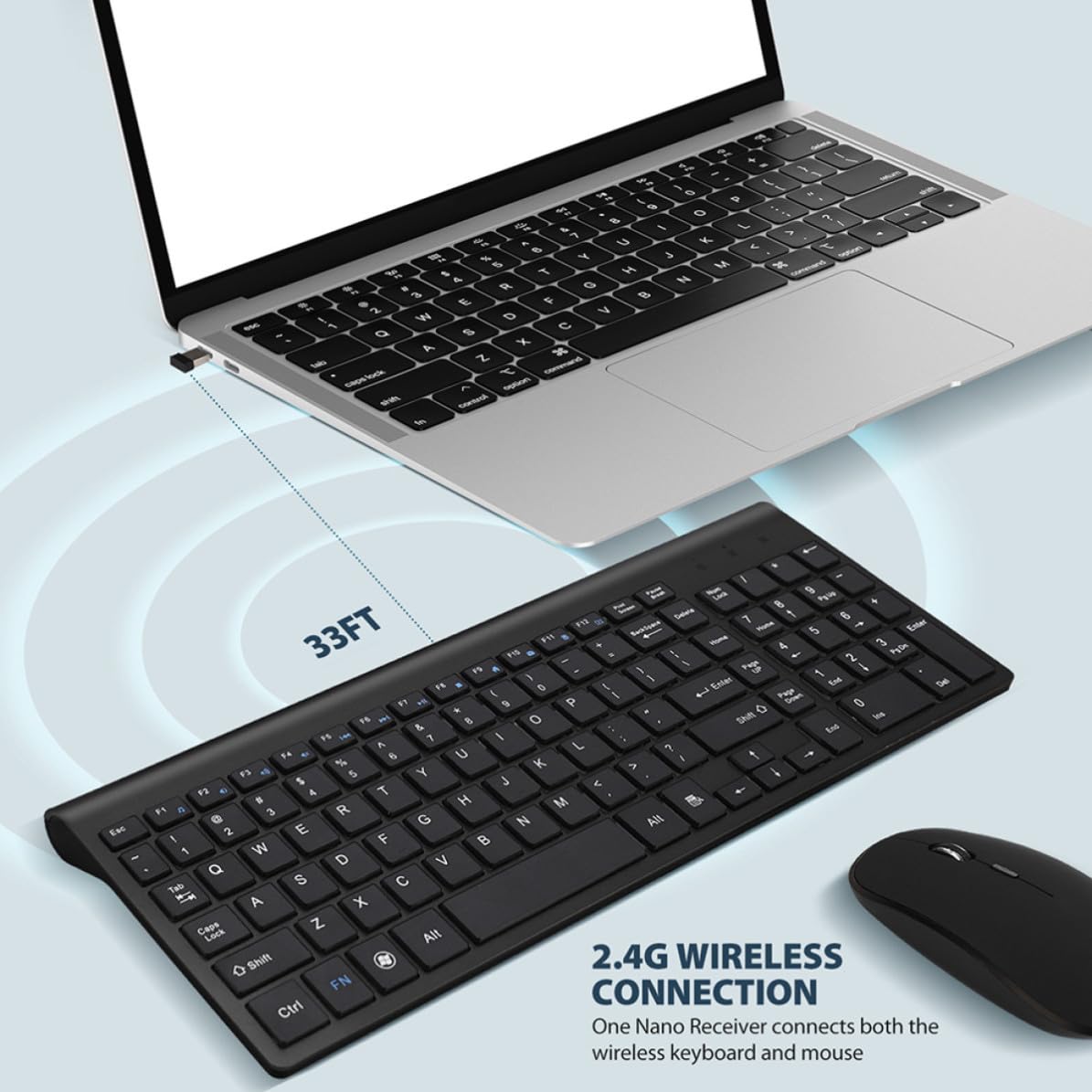 Tastiera e Mouse Wireless 2.4ghz in Abs, Nero, Silenziosi