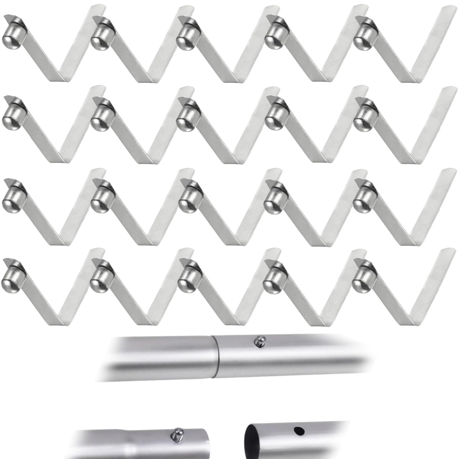 KLLJ Pack of 20 Kayak Paddle Push Snap Clips, Stainless Steel Kayak Paddle Spring Clip Kayak Spring Clips Tent Pole Clips Stainless Steel Kayak Paddle Snap Button Clip for Tents Kayak Paddle Tent Pole