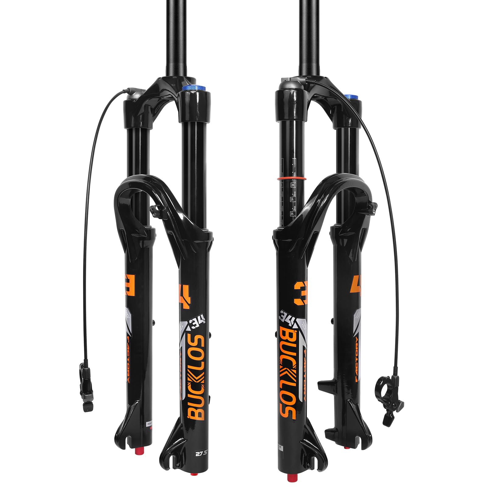 BUCKLOS 26/27.5/29 inch Travel 140mm MTB Air Suspension Fork, Rebound Adjustment 34mm Stanchions 1-1/8" Threadless Straight/Tapered 9*100mm QR Manual/Remote Lockout XC AM Mountain Bicycle Front Forks