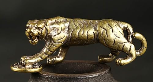 Miniatura 5 de DMtse Feng Shui chino de latón mini pie de tigre en moneda de la suerte decoración estatua figuritas para escultura de animales coleccionables regalo