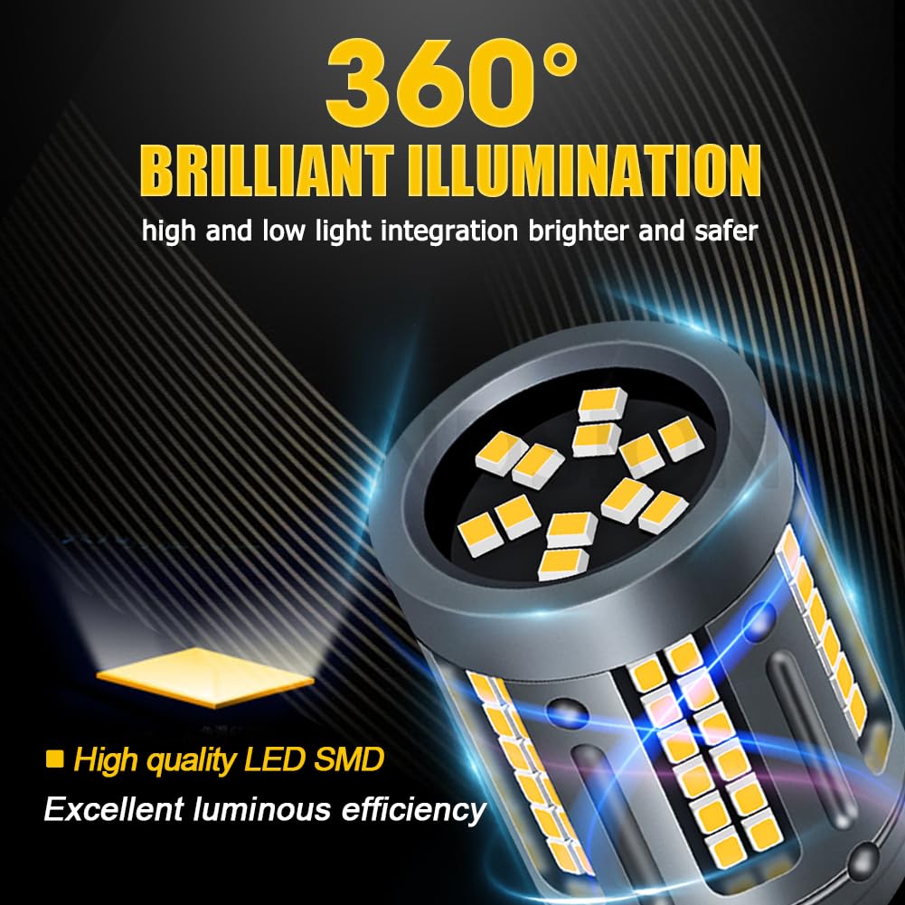 Ruiandsion Bulbe pour Motocyclette LED P45T R2 12V-30V 12V 24V Sans Polarité Super Lumineux 2016 84 Puces SMD Pilote Intégré Bulbe LED Jaune Ambré pour Voiture/Motocyclette Pack de 2