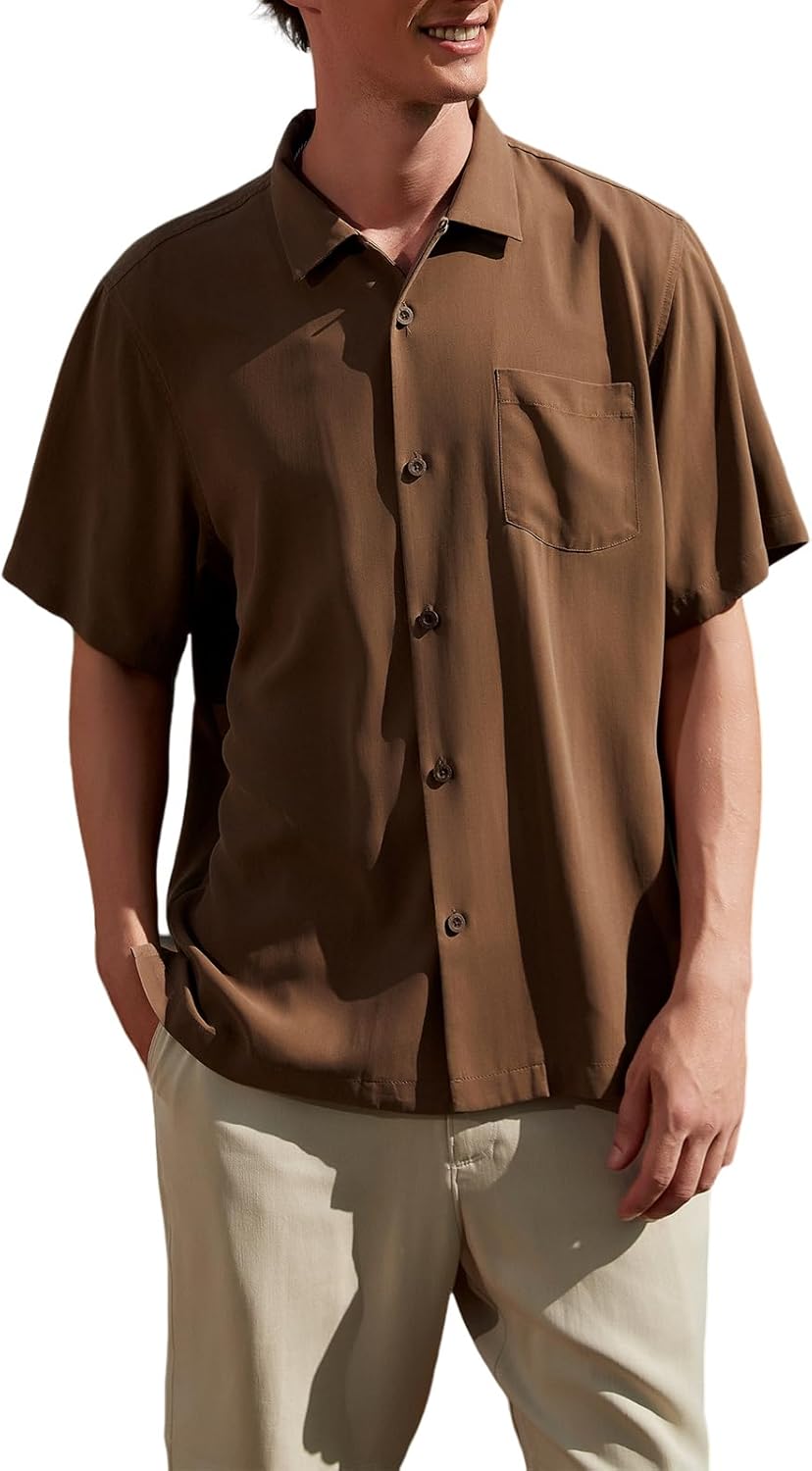 Men's Silk Button Down Shirts Short Sleeve Casual Tropical Holiday Hawaiian Shirts