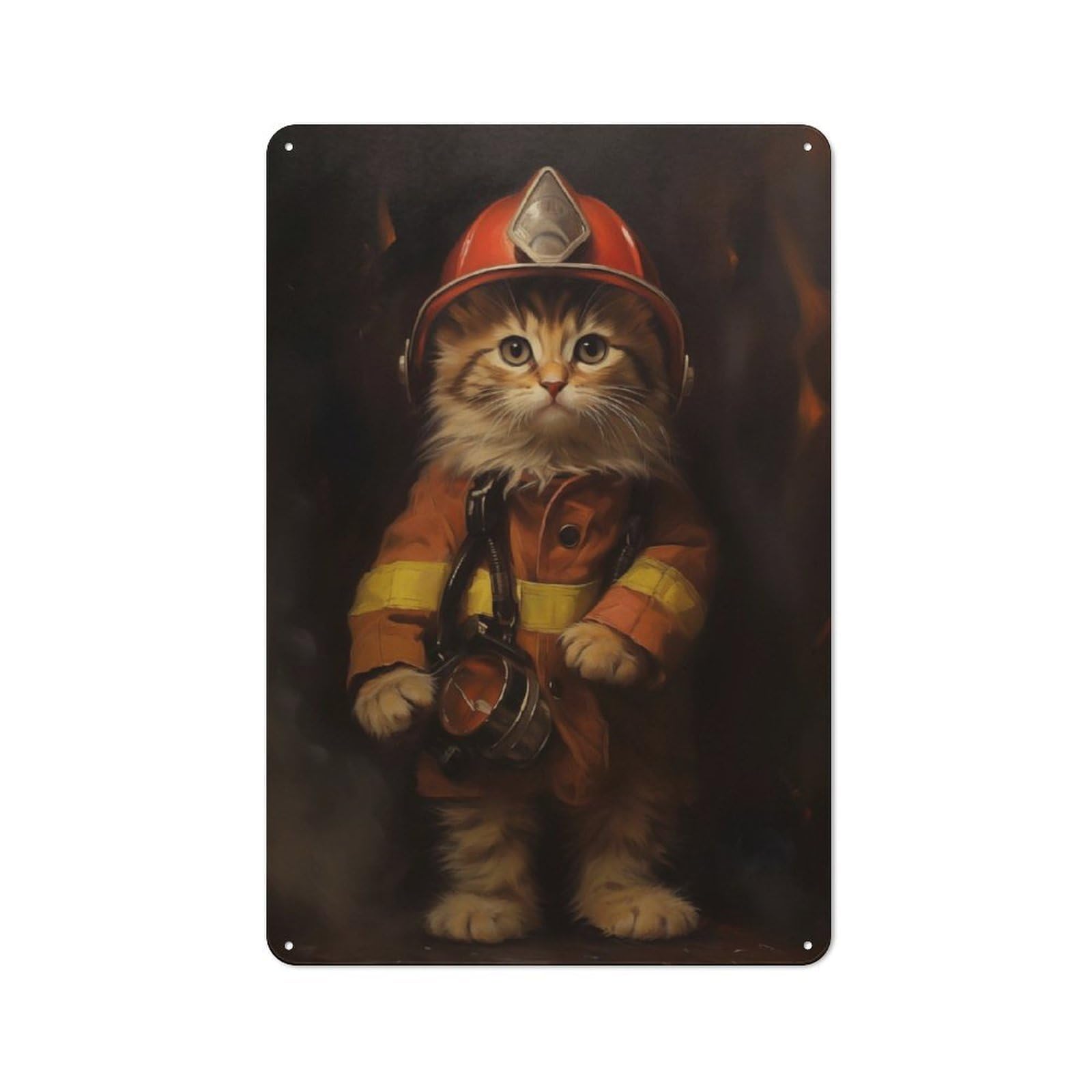 Junmoney Kitty Firefighter For Man Cave Or Games Room, Retro Tin Sign 30X20cm, A Christmas Gift For People Styling Man Cave And Games Room