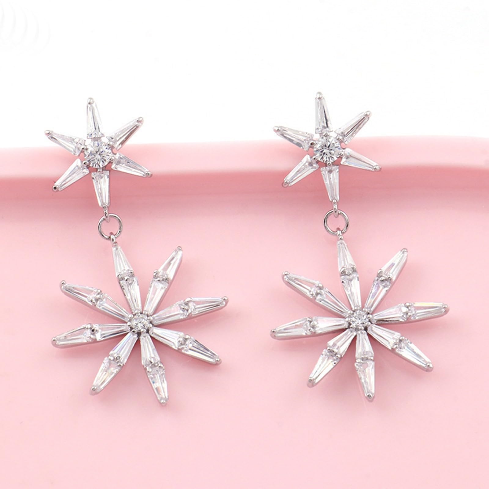 Epinki Orecchini Pendenti Lunghi Donna Oro Bianco 9K/14K/18K Fiore con Moissanite Trapezoidale Orecchini