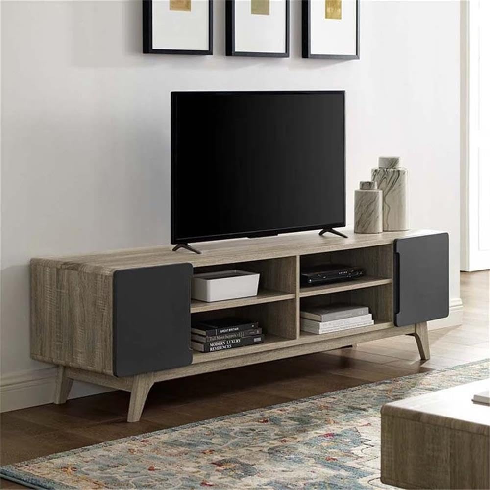 Modway Tread 70" Mid-Century Modern Media Console Entertainment TV Stand in Natural Gray