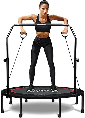 Miniatura 10 de RAVS Mini Trampolín para Niños y Adultos de 40"/48" Plegable de Fitness Reboteador Trampolín para Niños con Manija Ajustable en Altura de 5 Niveles