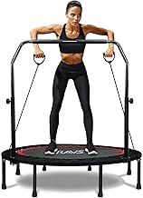 RAVS Mini Trampoline for Kids Adults 40"/48" Foldable Fitness Rebounder Kids Trampoline with 5 Levels Height Adjustable Handle Resistance Bands Indoor Workout