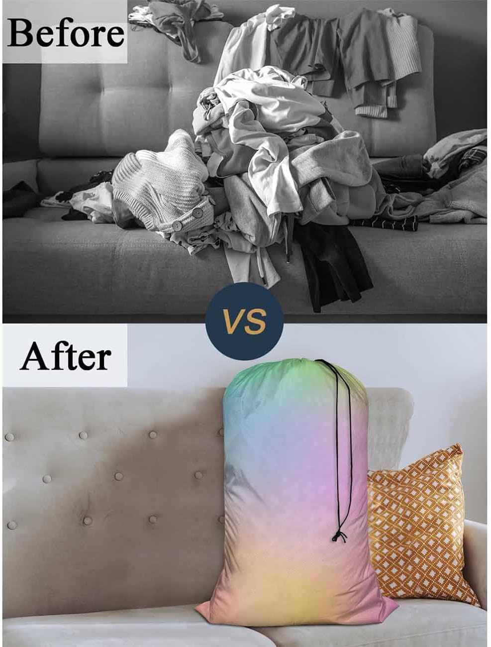 Swono Watercolor Rainbow Extra Large Huge Heavy Duty Oxford Cloth Laundry Storage Bag with Drawstring Closure, Clouds Beautiful Dye Gradient Art Laundry Bag, Machine Washable, Colorful image 5