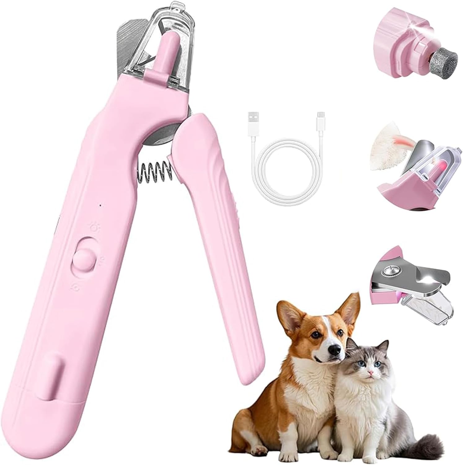 2-in-1 Dog Nail Grinder & Dog Nail Clippers Trimmers for Large Medium Small Dogs Cats Pets Claw Trimmer with LED Lights(White)