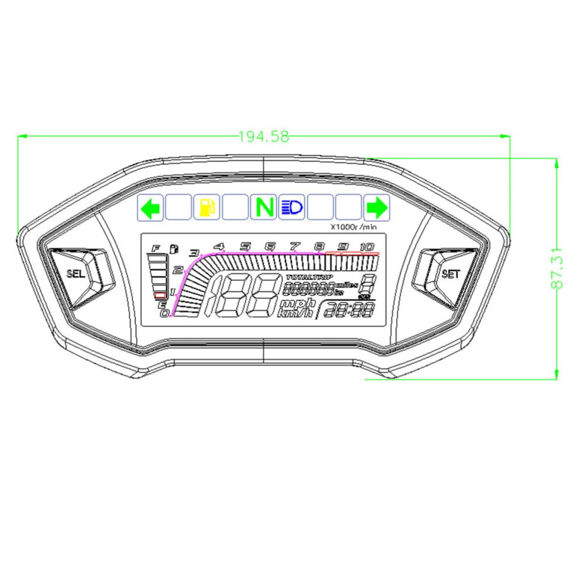 Velocímetro Digital LCD para Motocicleta Retroiluminación 12 V