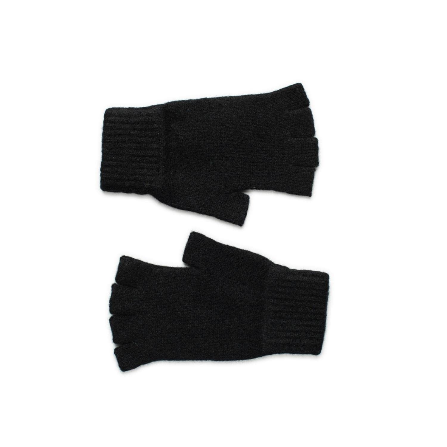 The Cashmere Choice Women's Black Lomond Lambswool - Fingerless Gloves - Iona (Black)