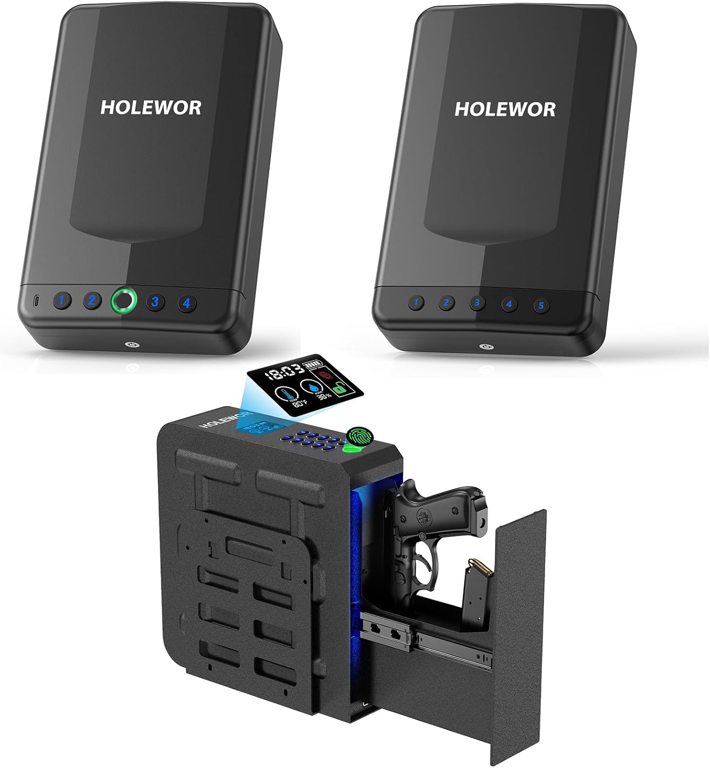 Slider Biometric Pistol Safe Small Portable Car Gun Safe Fingerprint Handgun Safe for Car, Nightstand, Bedside, Desk, Wall