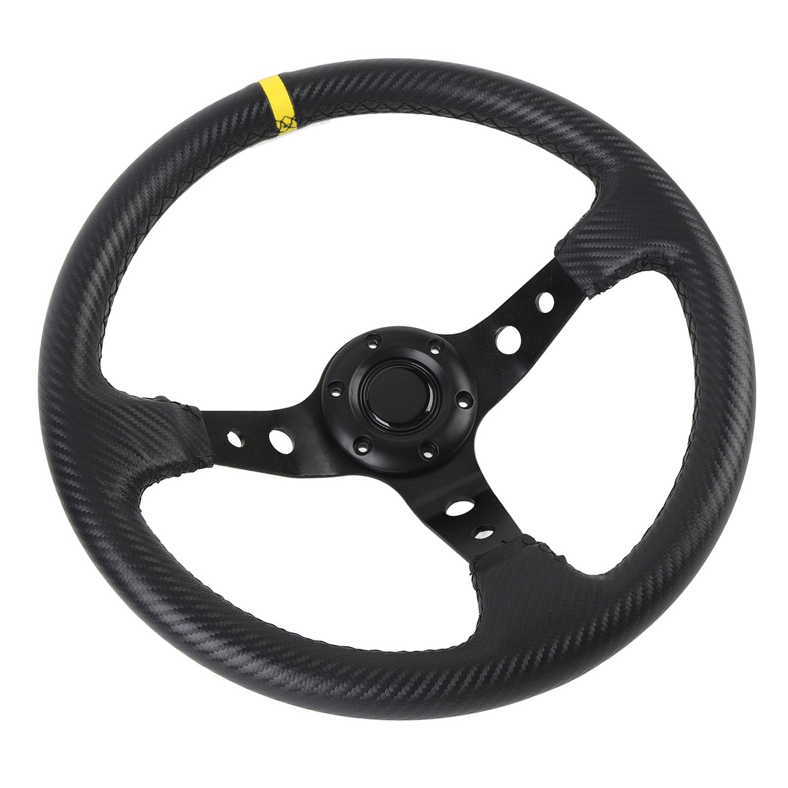 Generic 14-calowa Kierownica Wyścigowa Uniwersalna, Sportowa Konstrukcja z Głębokim Talerzem do Driftu Samochodowego z Przyciskiem Klaksonu, PCV, Aluminium (YELLOW)