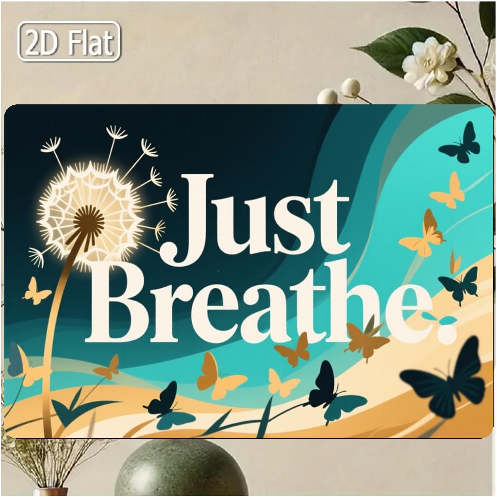 Just Breathe Dandelion Inspirational Tin Sign, 12x8 Inch