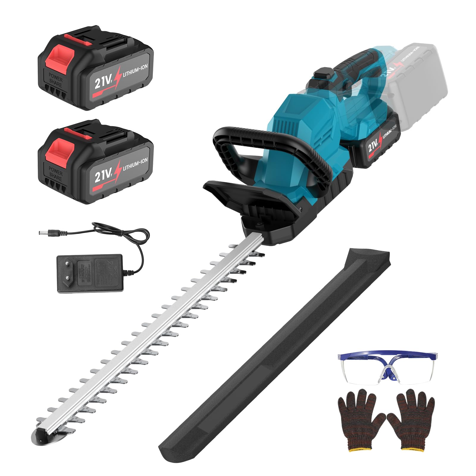 Cortasetos inalámbrico para baterías Makita, cortasetos eléctrico con 2 baterías de 3000 mAh, longitud de corte de 53 cm, distancia entre dientes de 15 mm, cabezal giratorio de 180°, cortasetos sin