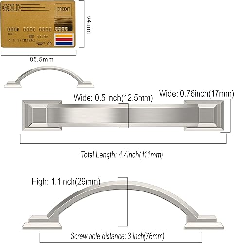 Miniatura 6 de Amerdeco ZH0016 - Paquete de 6 tiradores de gabinete de níquel satinado cepillado de 3 pulgadas (2.992 in), manijas para accesorios de gabinetes de
