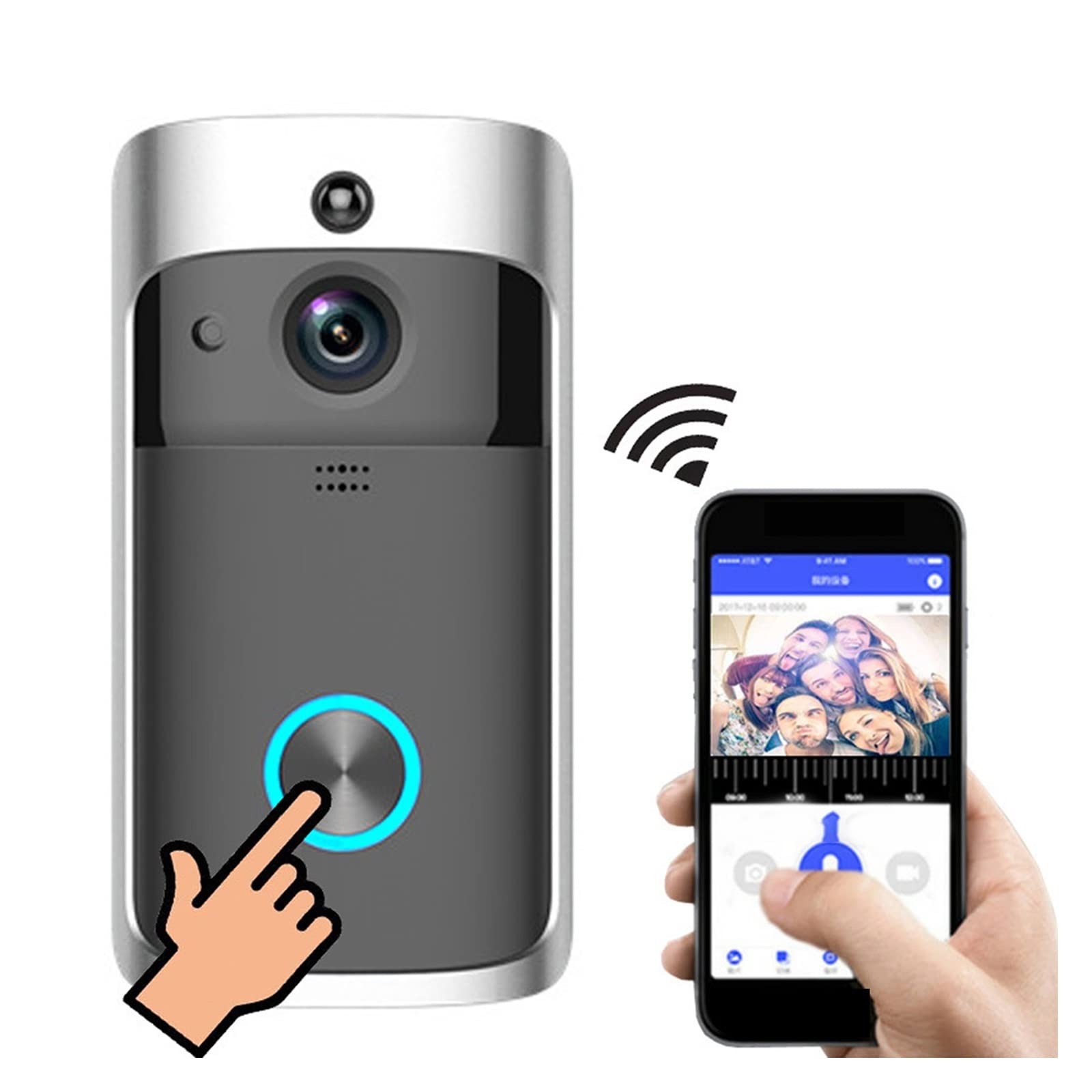 Videocamera per Campanello, Wireless Smart Campanello Visione notturna 1080P Videocitofono vocale Campanello PIR Rilevazione movimento Telecamera for telefono porta di sicurezza ,Allarme Casa,Citofono