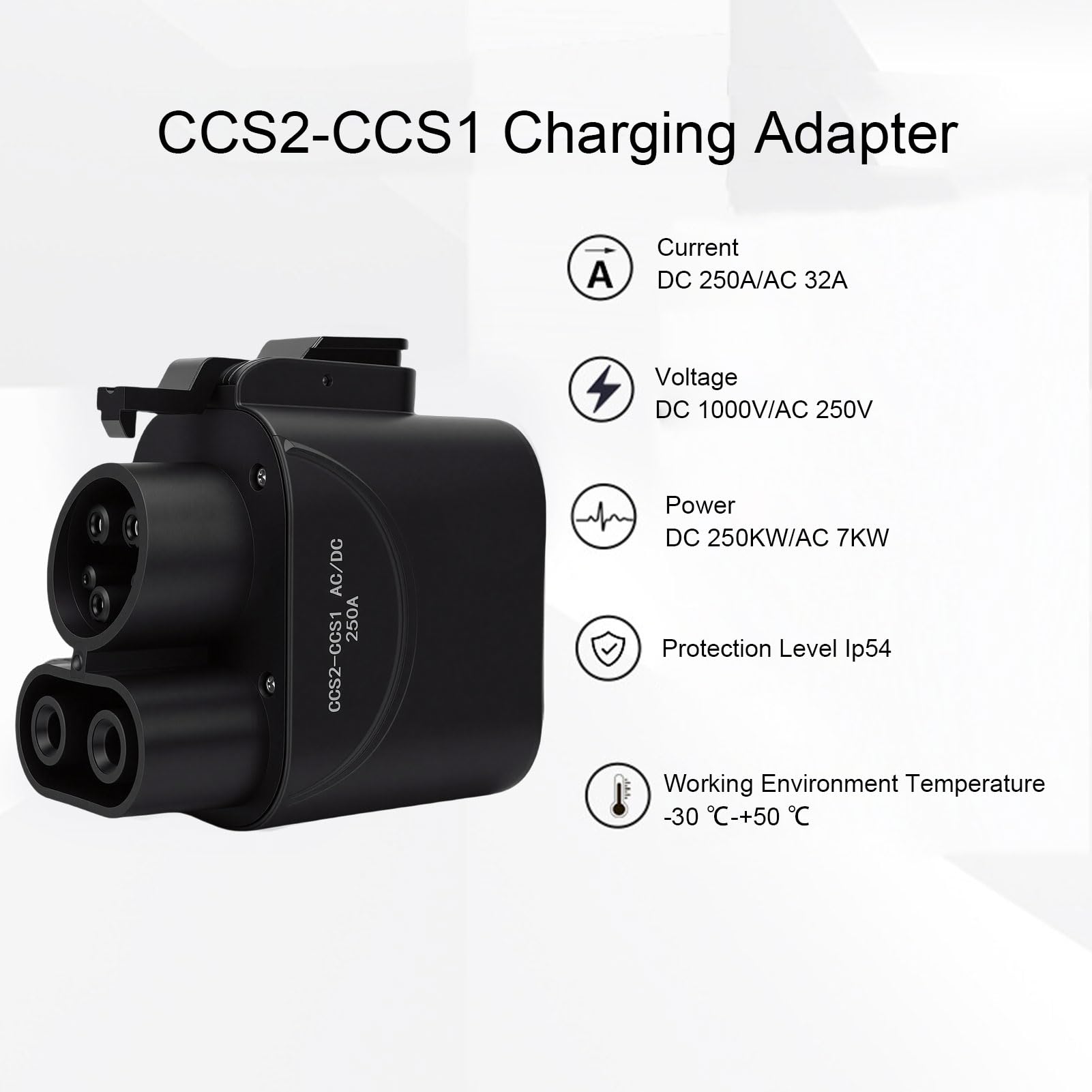 Drfeify Adapter CCS2 do CCS1 Metalowy Plastikowy Adapter do ładowania Pojazdów Elektrycznych 1000 V 250 A z Monitorowaniem Temperatury i walizką Przenoszenia dla Kierowców Pojazdów Elektrycznych CCS1