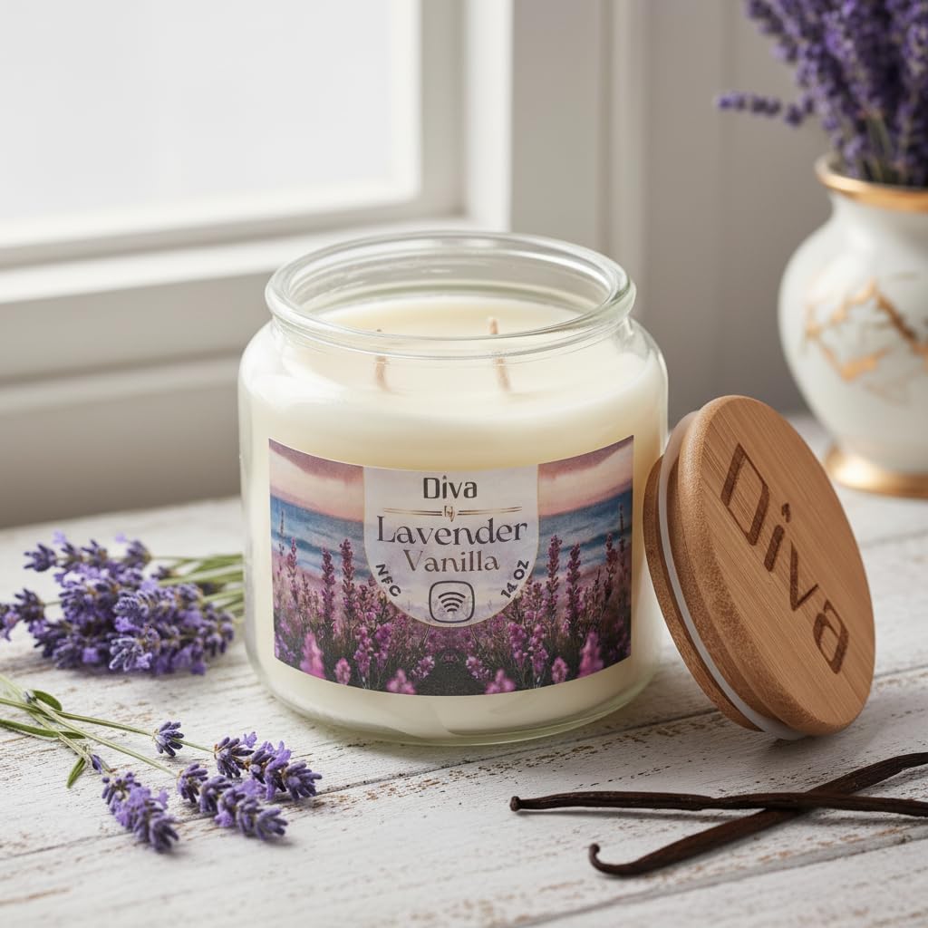 DV DIVA Lavender Vanilla Scented Soy Wax Candle Gift 14oz Anniversary, Valentine & Birthday Gift Luxury Large Candle with Hidden NFC Love Message Soft Fragrance for Home Decor & Relaxing Ambiance