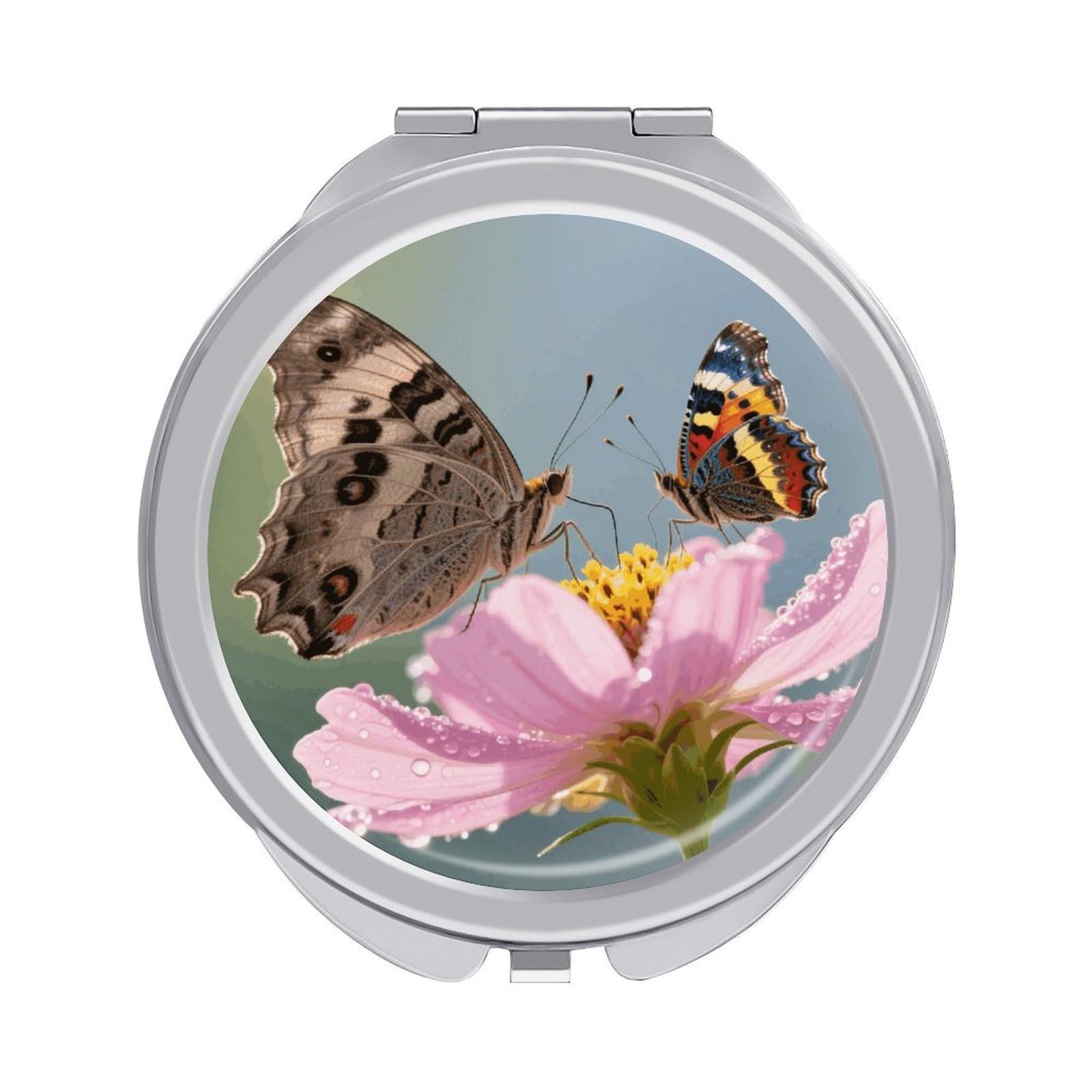 VstaDank Moth Butterfly Makeup Mirror Beautiful Compact Makeup Mirror Silver Mirrors Surface Folding Makeups Lightweight Travel Makeups Mirrors for Suitable Handbag and Purses
