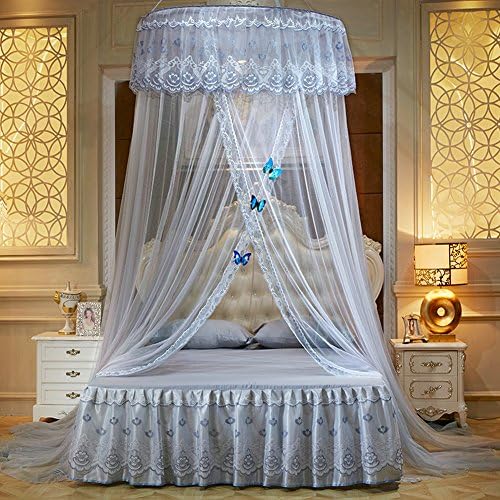 WLHOPE Mosquito Net Canopy Ceiling Stylish Lace Princess Butterfly Dome Mosquito Net Diameter 1.2M Bed Cotton Cloth Tent Baby Kids Indoor Reading Play Games House Anti-Mosquito Insect Netting (Gray)