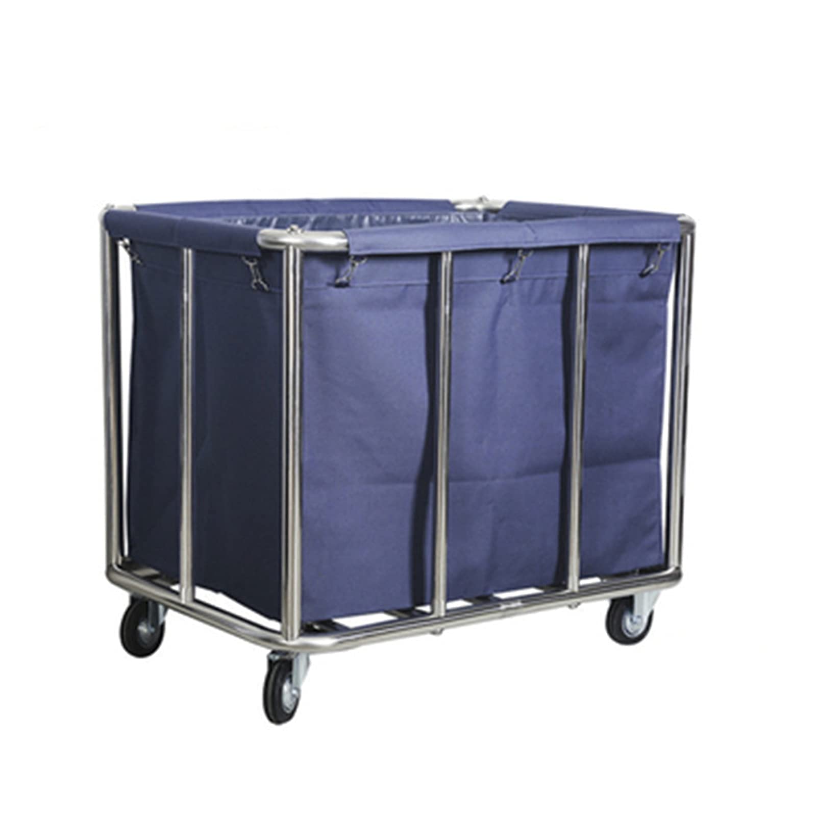 DFEDHF Large Hotel Trolley for Clothes Storage, Laundry Hamper Sorter Cart with Heavy Duty Rolling Wheels, Removable Bags Metal Frame(Blue-Large)