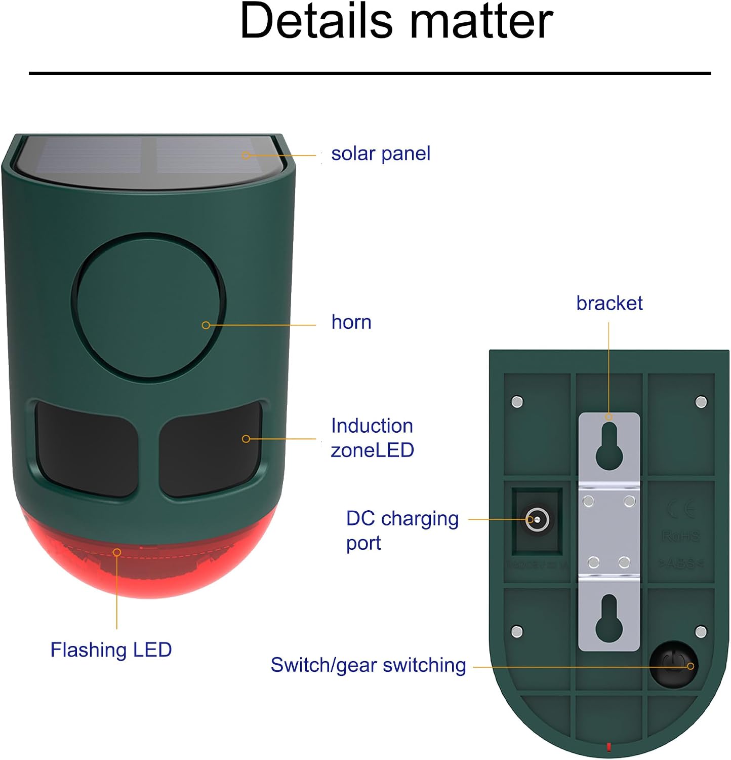 Solar Outdoor Motion Sensor Alarm-111db Motion Detector Alarm Light,Alarm Light with USB,Say Goodbye to The Intruders