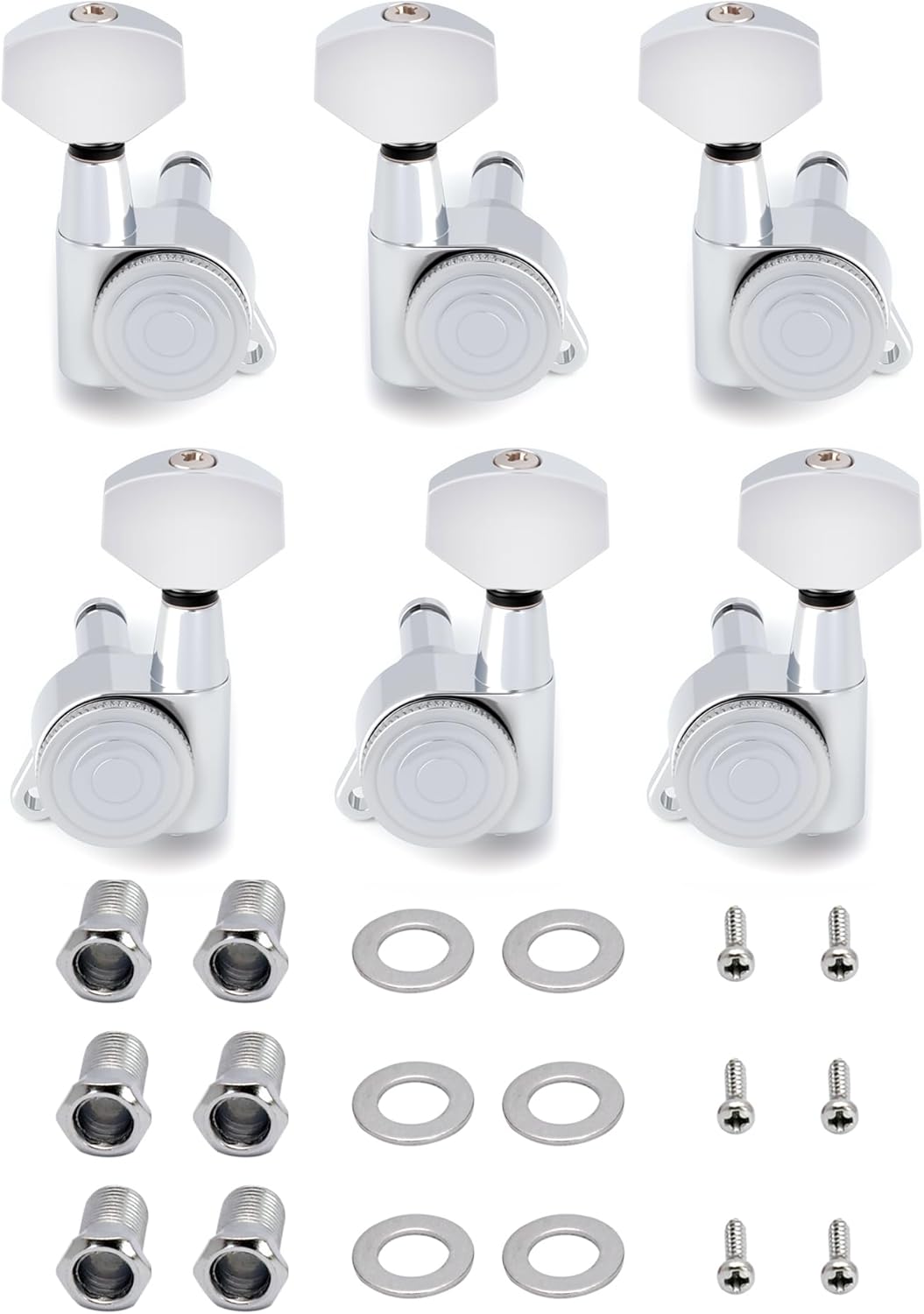 Metallor Locking Guitar String Tuning Pegs Tuning Keys Machines Heads Tuners 1:18 Gear Ration 3L 3R for Electric Guitar or Acoustic Guitar Parts Accessories Chrome.