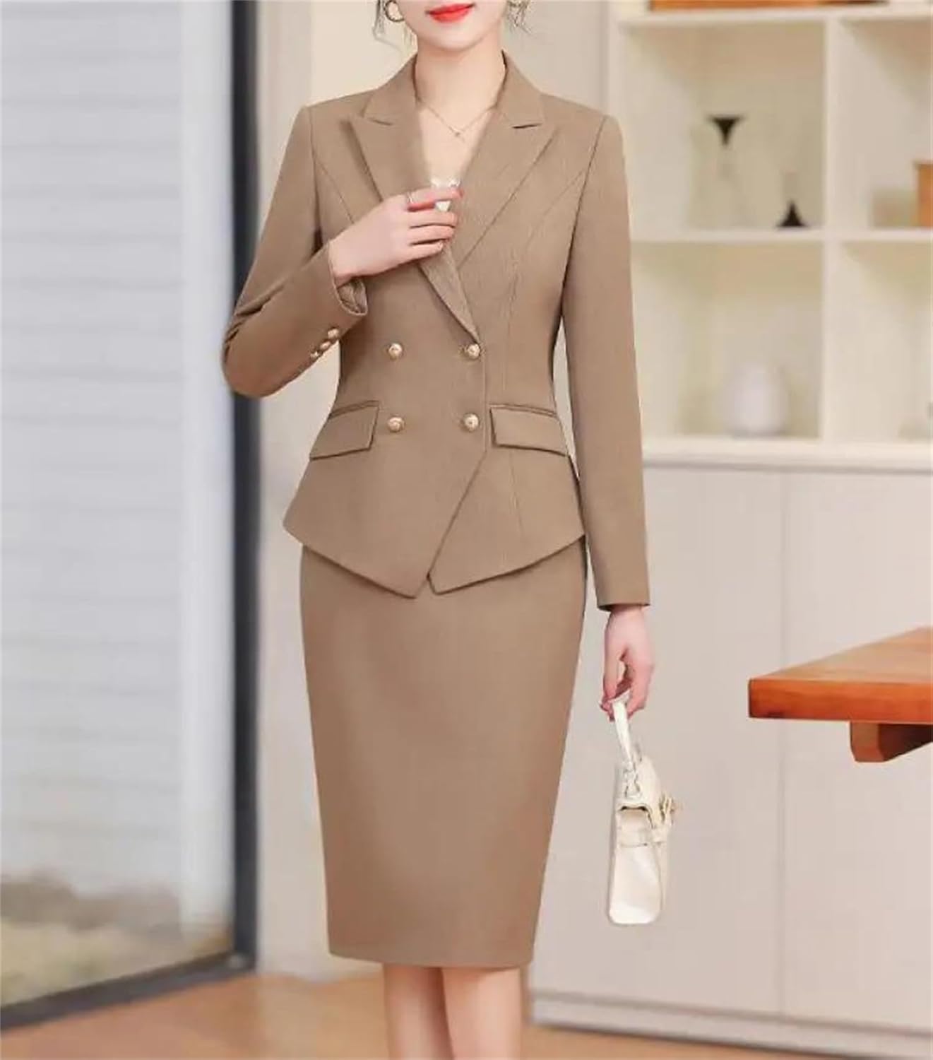 Women’S Solid Festival Suit Fall Professional Blazer Coat and High Waist Skirt Two Piece Set Blazer Pencil Skirt Sets
