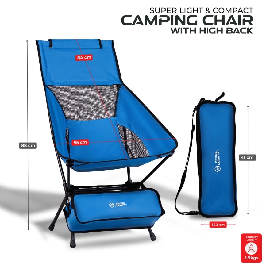 CROSS COUNTRY Lightweight Camping Chair - Portable & Collapsible Outdoor Seating, Blue - Image 3