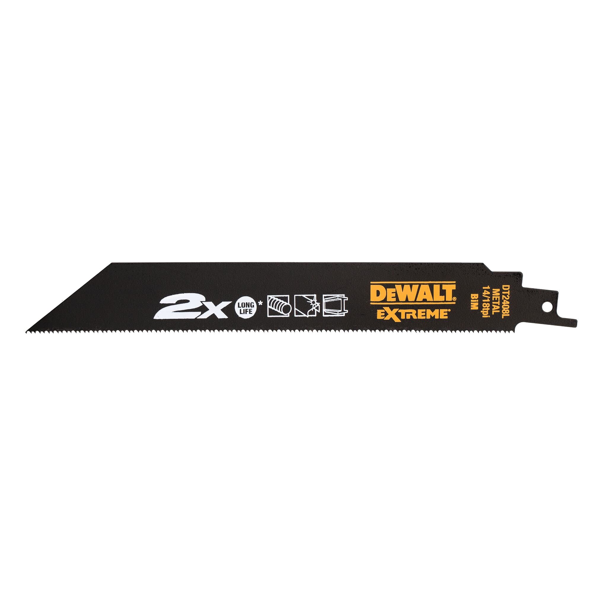 DEWALT Solidny Brzeszczot sable bi-metal Extreme 2x, longitud: 203mm, paso diente: 1.8-1.4mm do metal dla profesjonalistów i majsterkowiczów do pracy profesjonalnej 203mm 1.4mm