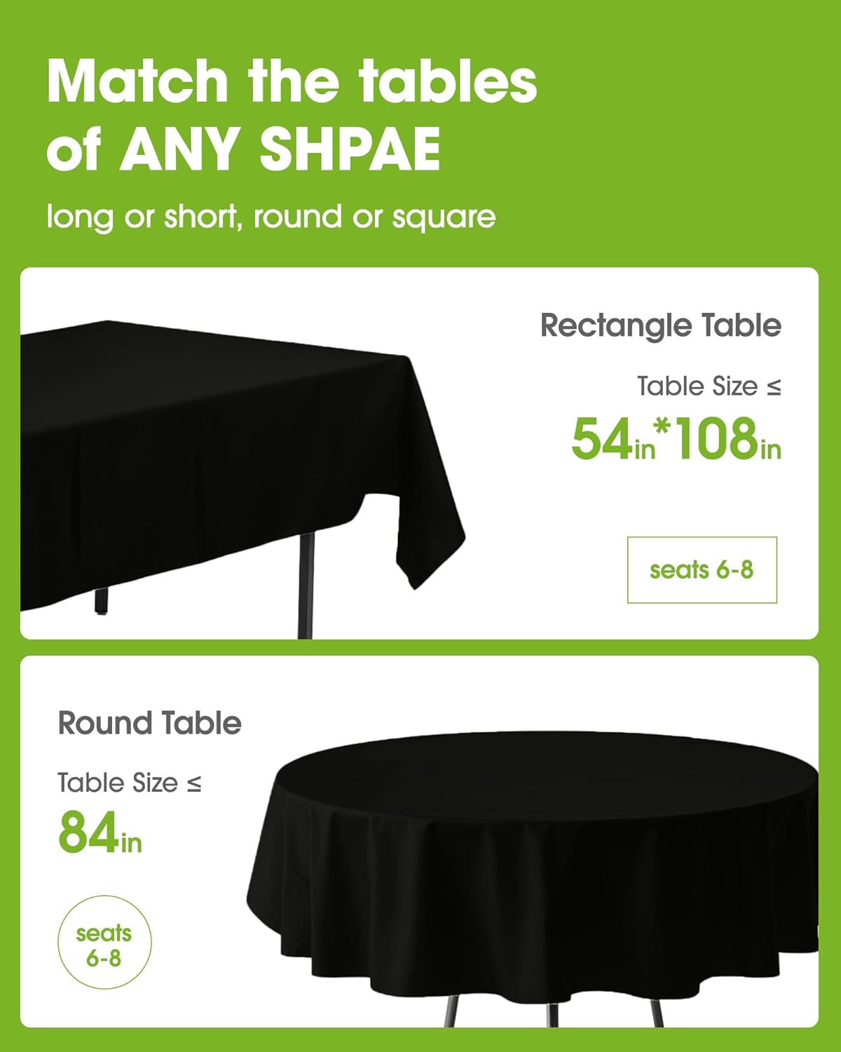 pureegg plastic table cloth disposable 10 pack, 84'' round table cloths, halloween party decorations, summerween decor, halloween tablecloths, round, plastic cover, leakproof & sturdy, black black 84" round