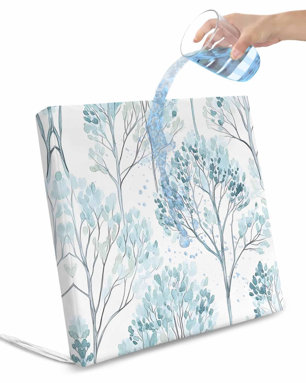 2 Pack Turquoise Ombre Leaves Tree Waterproof Cushion Covers with Ties, Outdoor Patio Chaise Lounge Chair Seat Cushion Slip Covers Replacement(Only Cover) Teal Forest Vintage 20